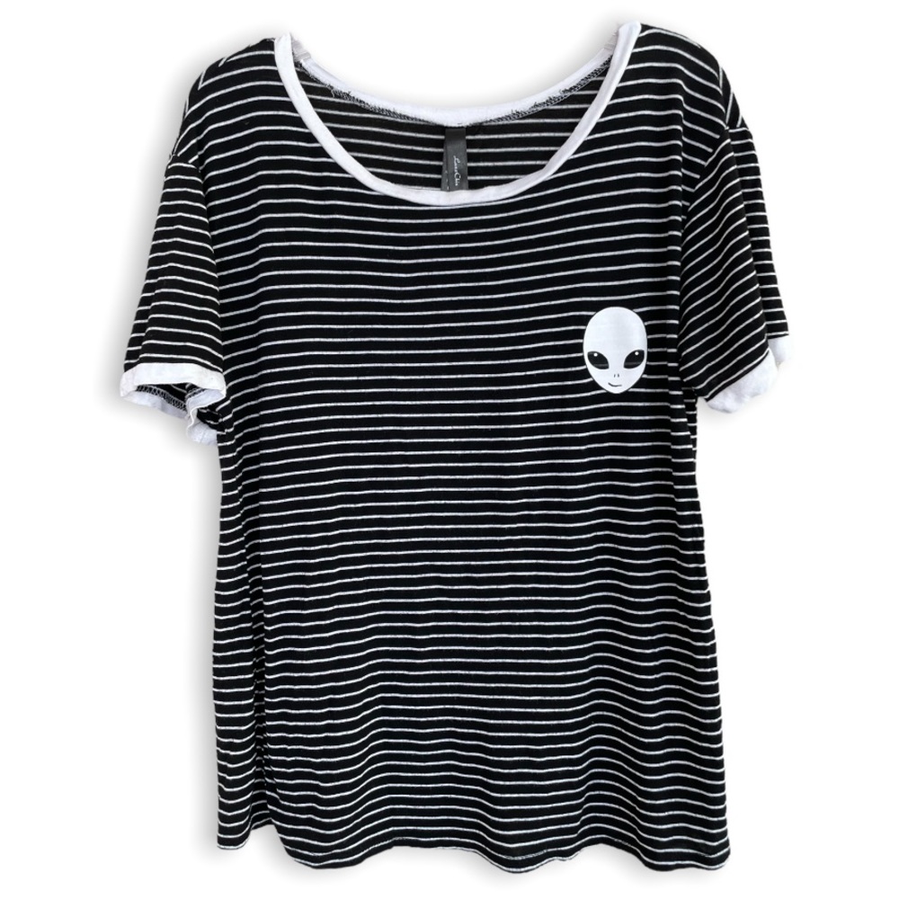 LUNA CHIX Black & White Striped Alien Tee Shirt 👽